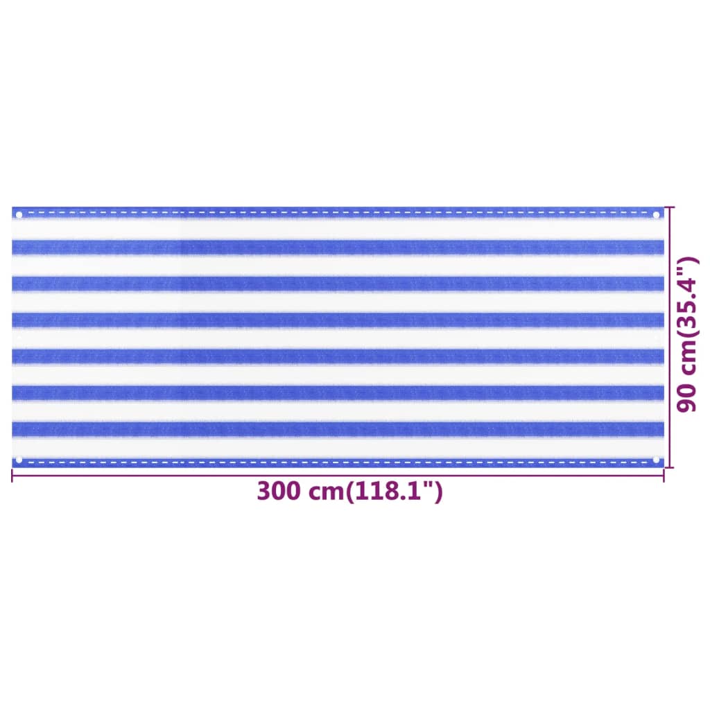 vidaXL Balcony Screen Blue and White 90x300 cm HDPE
