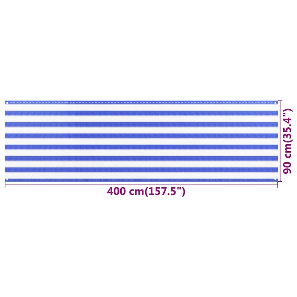 310889 vidaXL Balcony Screen Blue and White 90x400 cm HDPE