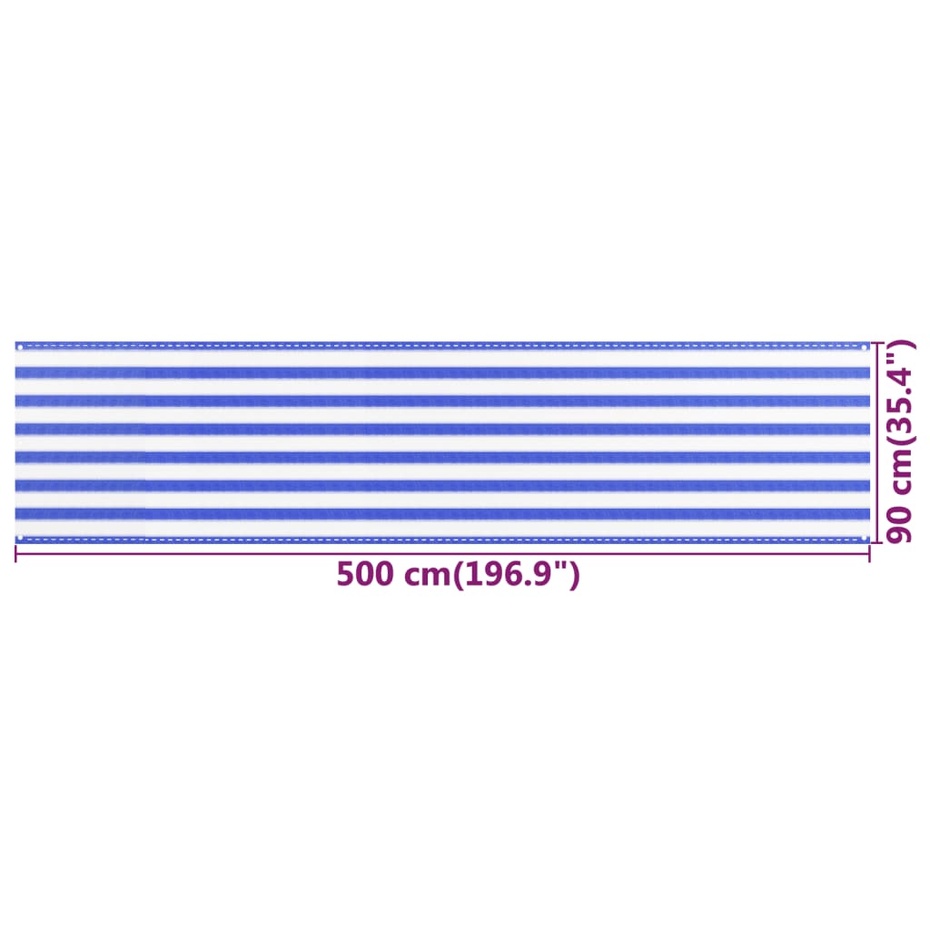 vidaXL Balcony Screen Blue and White 90x500 cm HDPE