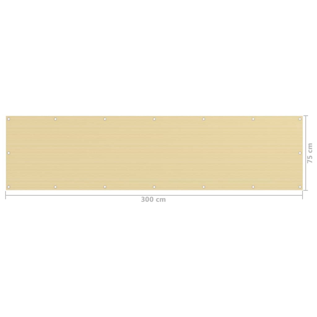 vidaXL Balcony Screen Beige 75x300 cm HDPE
