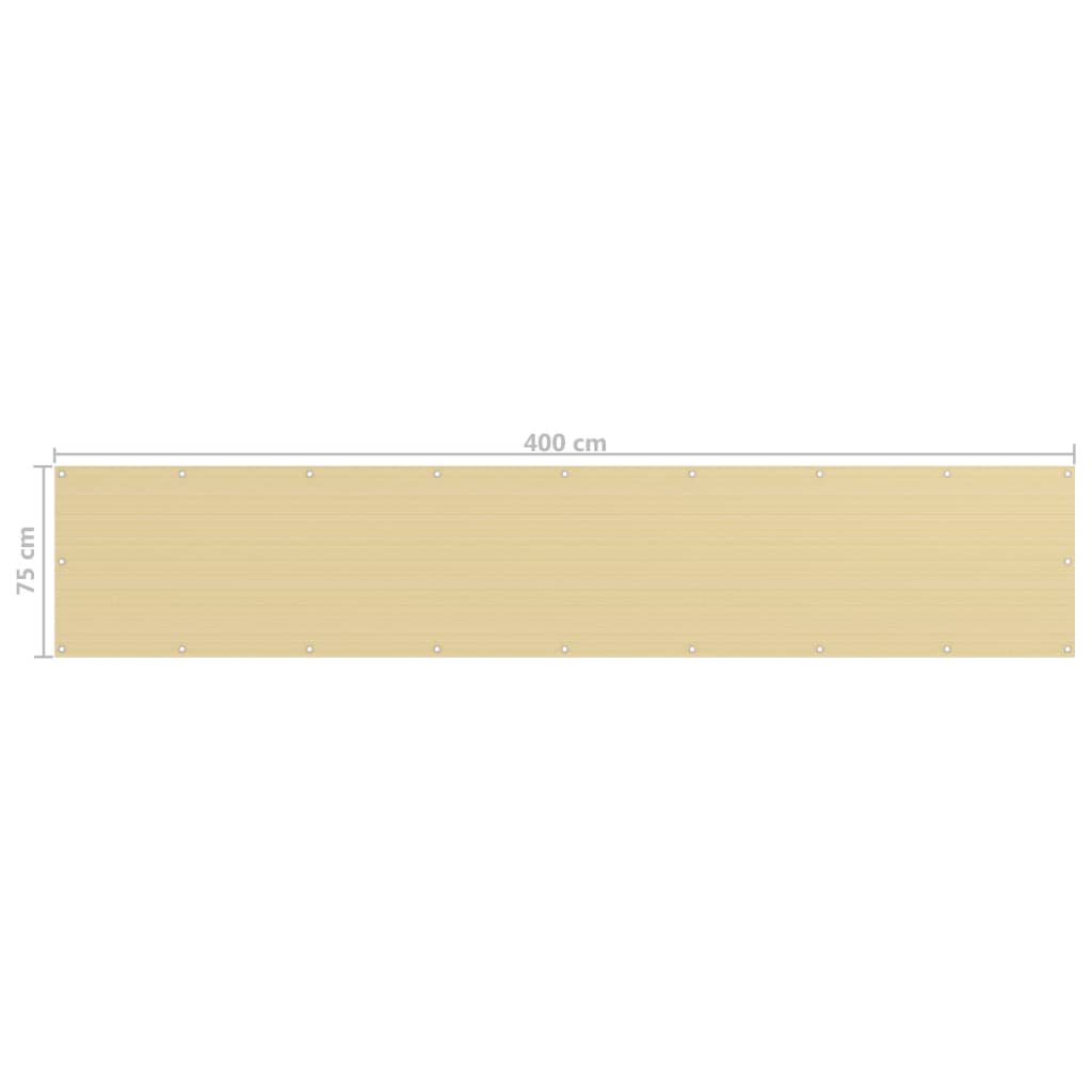 vidaXL Balcony Screen Beige 75x400 cm HDPE