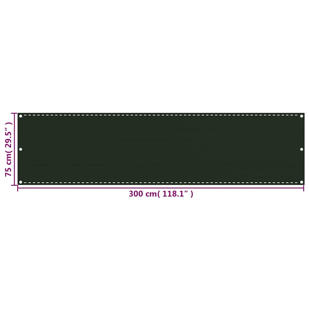 310968 vidaXL Balcony Screen Dark Green 75x300 cm HDPE