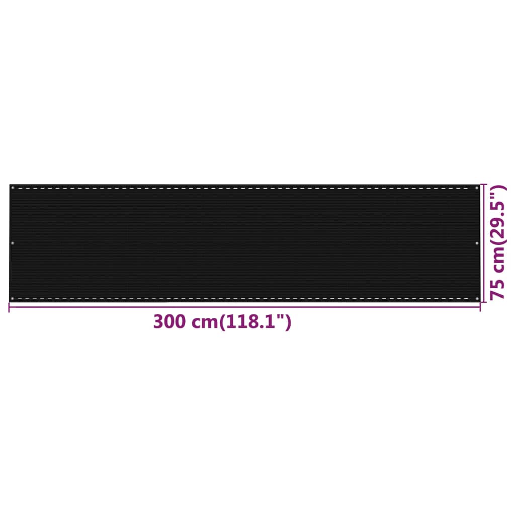 vidaXL Balcony Screen Black 75x300 cm HDPE