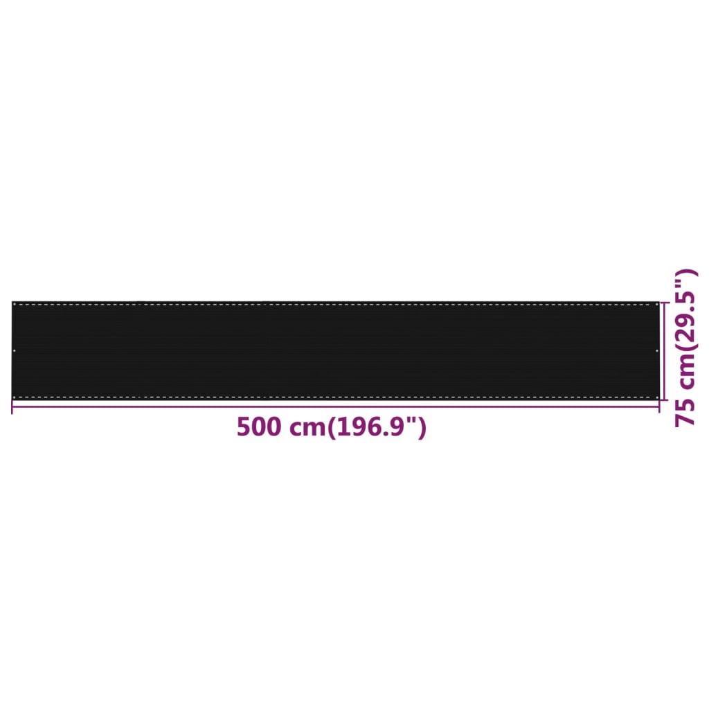 vidaXL Balcony Screen Black 75x500 cm HDPE