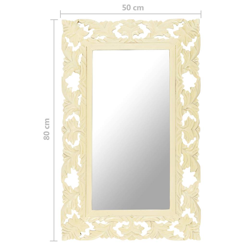 321642 vidaXL Hand Carved Mirror White 80x50 cm Solid Mango Wood