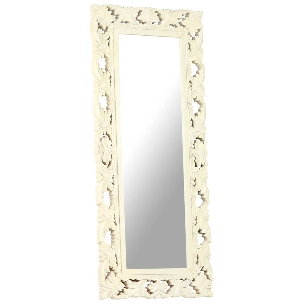 vidaXL Mirror | White | Solid Mango Wood | 110 x 50 cm | Decorative Inlays