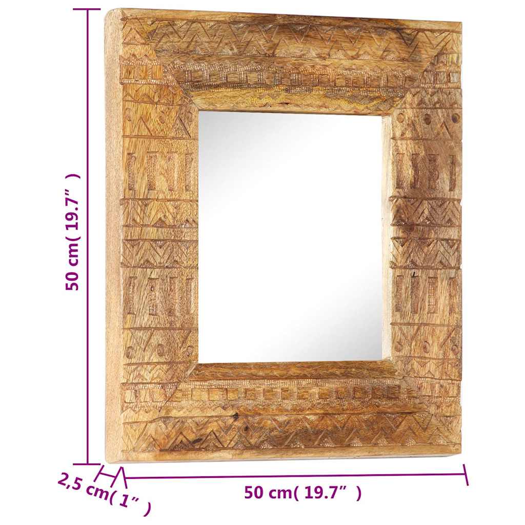 vidaXL Hand-Carved Mirror 50x50x2,5 cm Solid Mango Wood