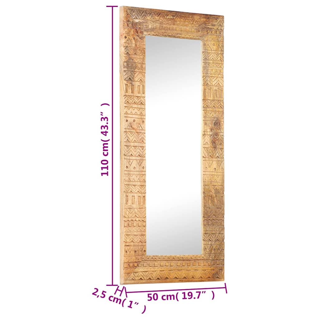 vidaXL Hand-Carved Mirror 110x50x2,5 cm Solid Mango Wood