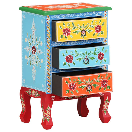 321667 vidaXL Hand Painted Bedside Cabinet 40x30x60 cm Solid Mango Wood