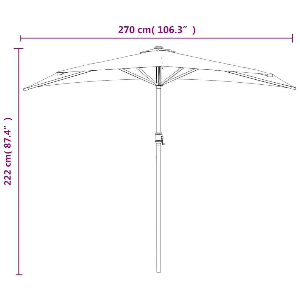 312500 vidaXL Balcony Parasol with Aluminium Pole Black 270x144x222 cm Half
