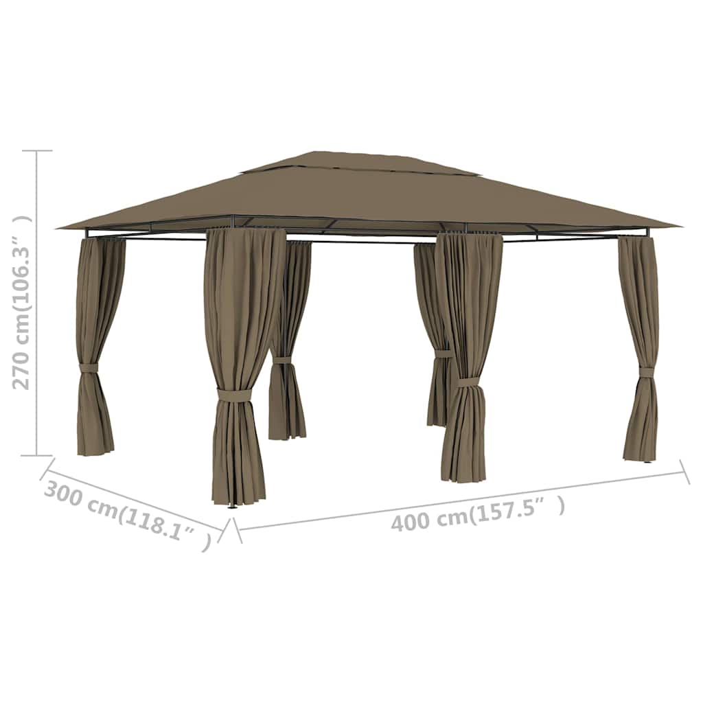 vidaXL Garden Marquee with Curtains 4x3 m Taupe 180 g/m²