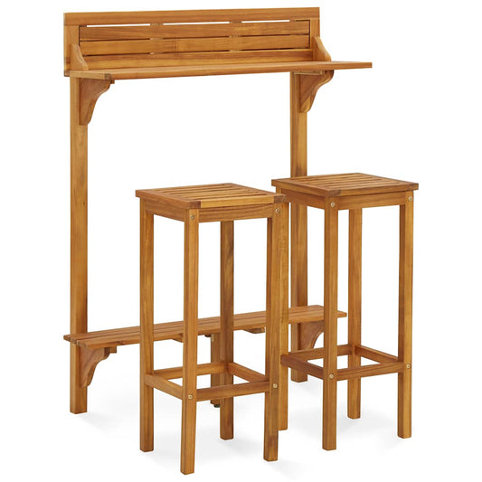 310254 vidaXL 3 Piece Balcony Bar Set Solid Acacia Wood