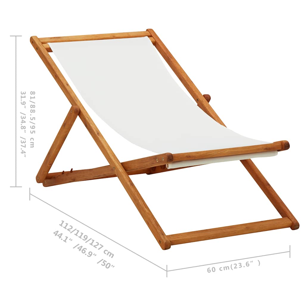 vidaXL Folding Chair Eucalyptus Wood and Fabric Cream White