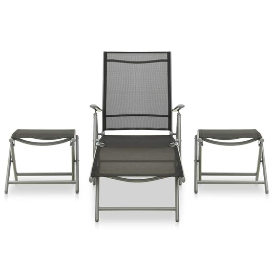 312199 vidaXL 3 Piece Garden Lounge Set Textilene and Aluminium Silver