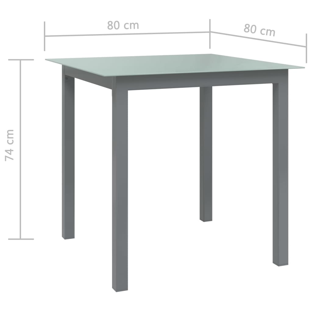 312203 vidaXL Garden Table Light Grey 80x80x74 cm Aluminium and Glass