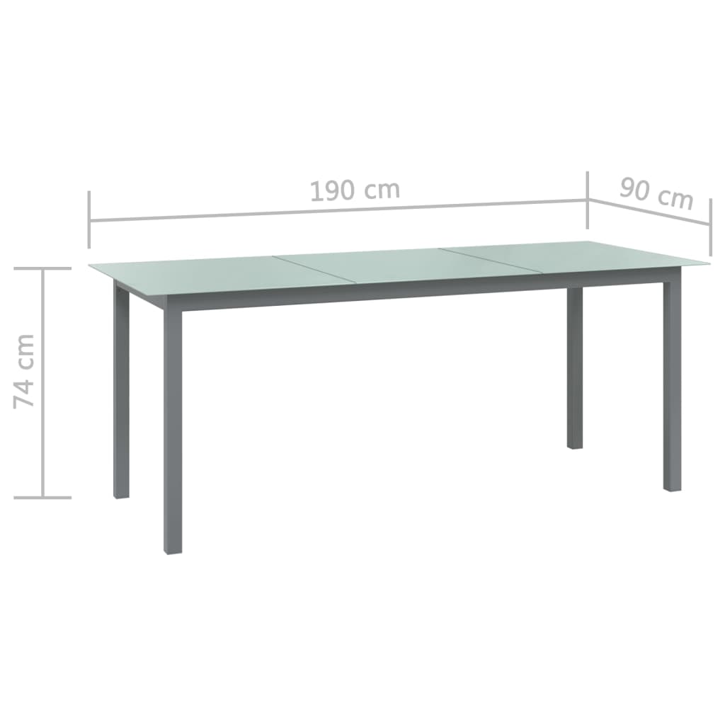 312205 vidaXL Garden Table Light Grey 190x90x74 cm Aluminium and Glass