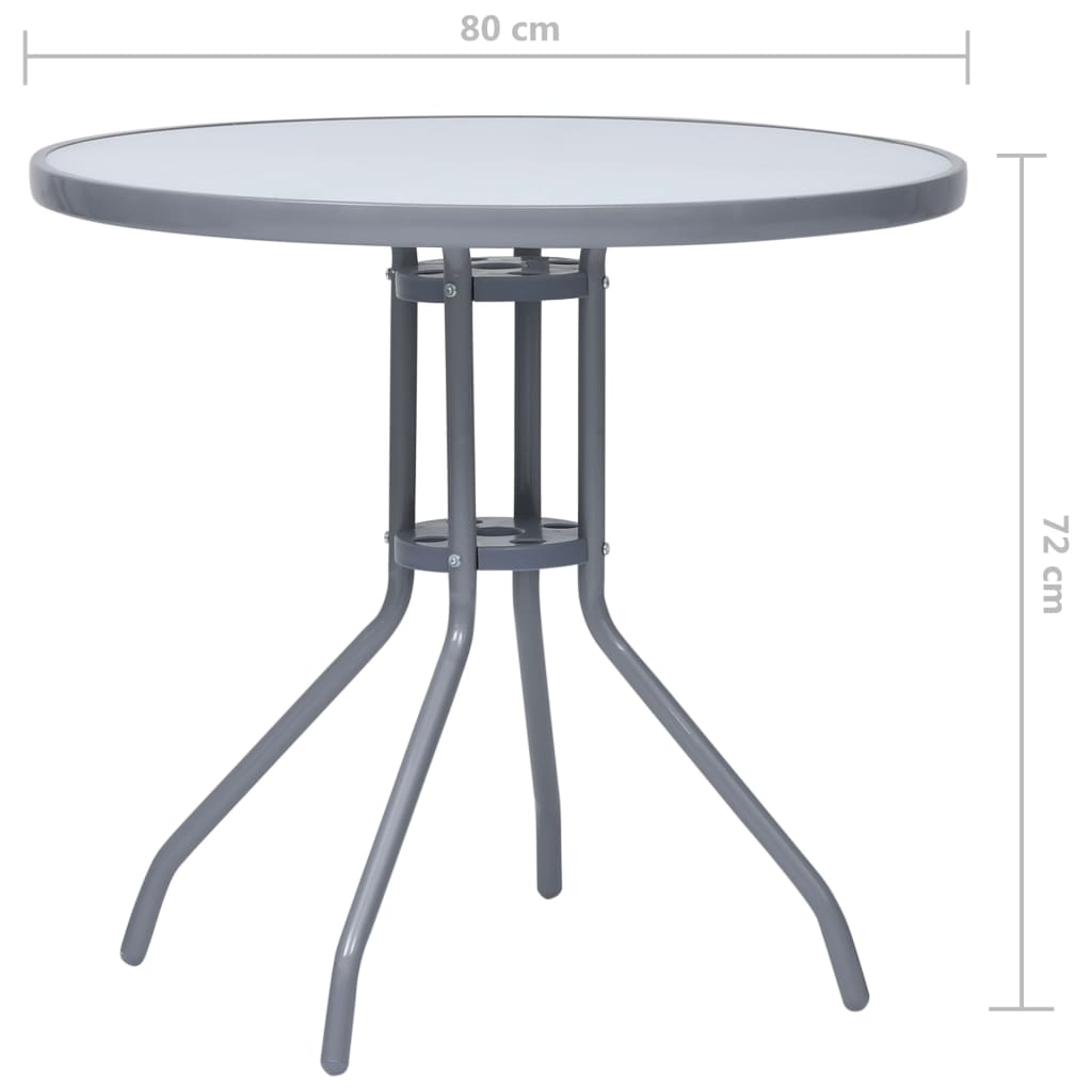 312215 vidaXL Garden Table Light Grey 80 cm Steel and Glass
