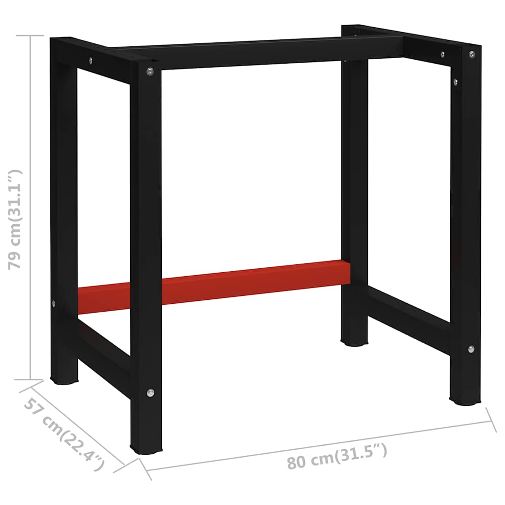 147927 vidaXL Work Bench Frame Metal 80x57x79 cm Black and Red