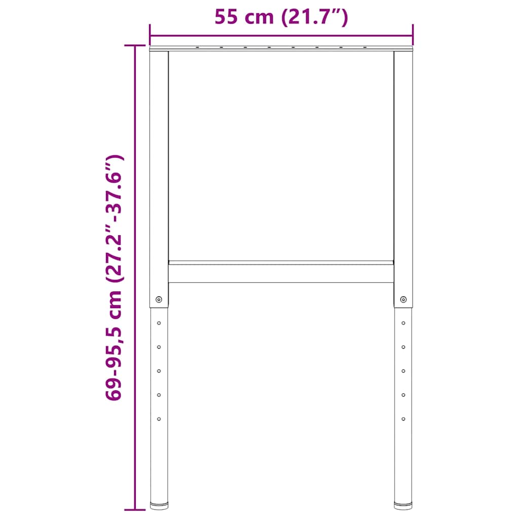 147932 vidaXL Adjustable Work Bench Frames 2 pcs Metal 55x(69-95,5) cm Grey