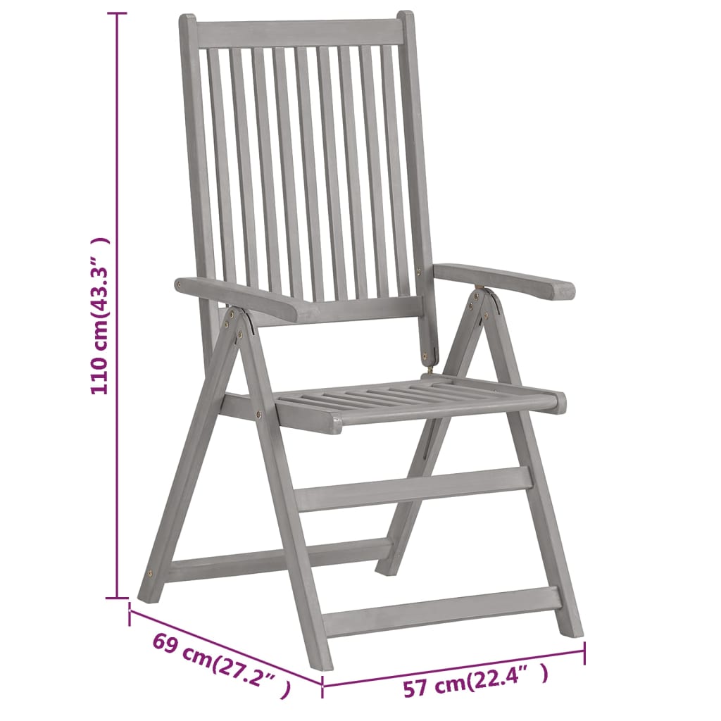 vidaXL Garden Reclining Chairs 3 pcs Grey Solid Acacia Wood