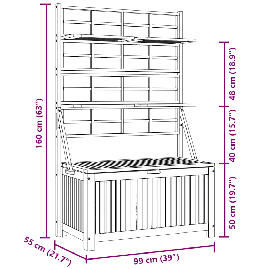 vidaXL Storage Box with Trellis 99x55x160 cm Solid Acacia Wood