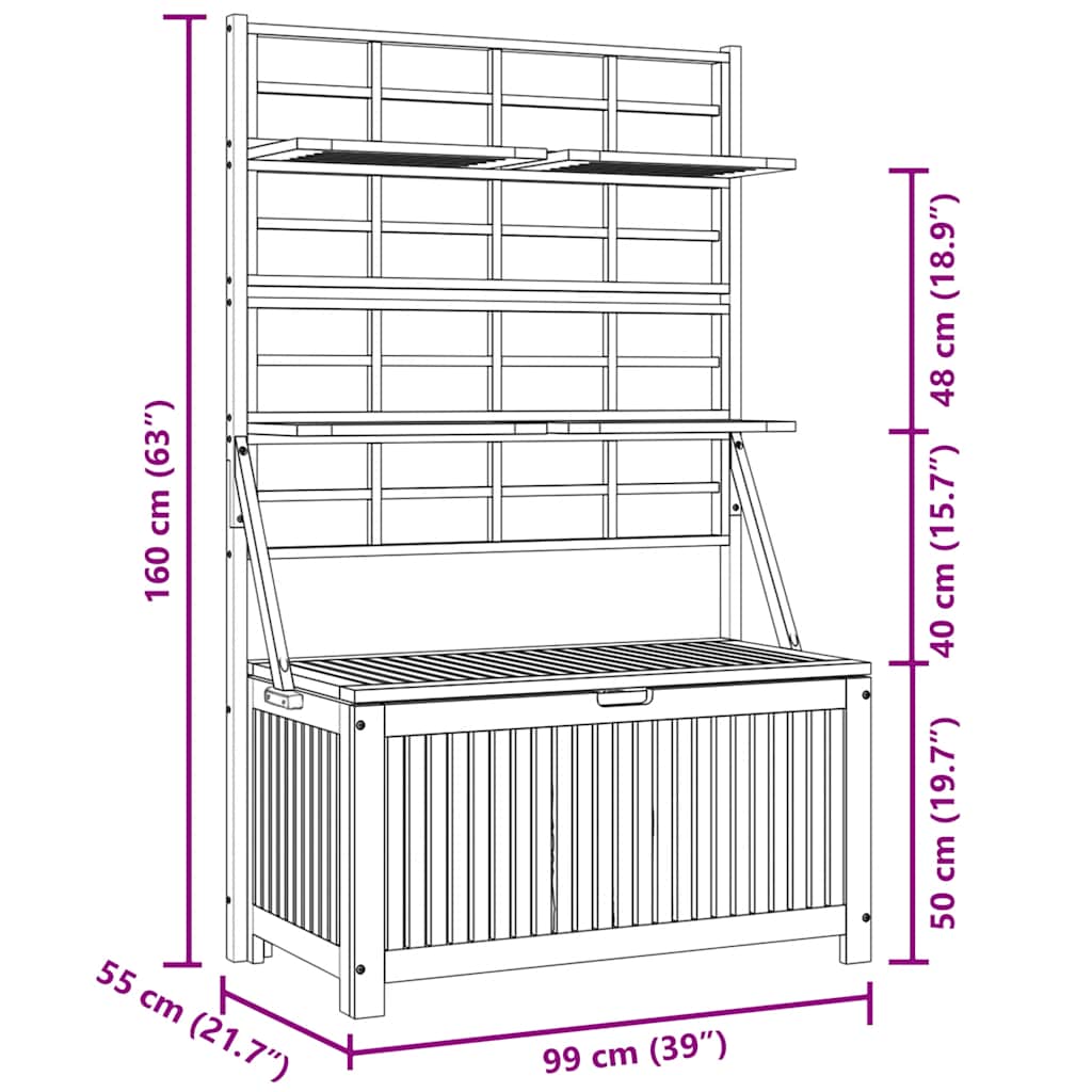 vidaXL Storage Box with Trellis Grey 99x55x160 cm Solid Acacia Wood