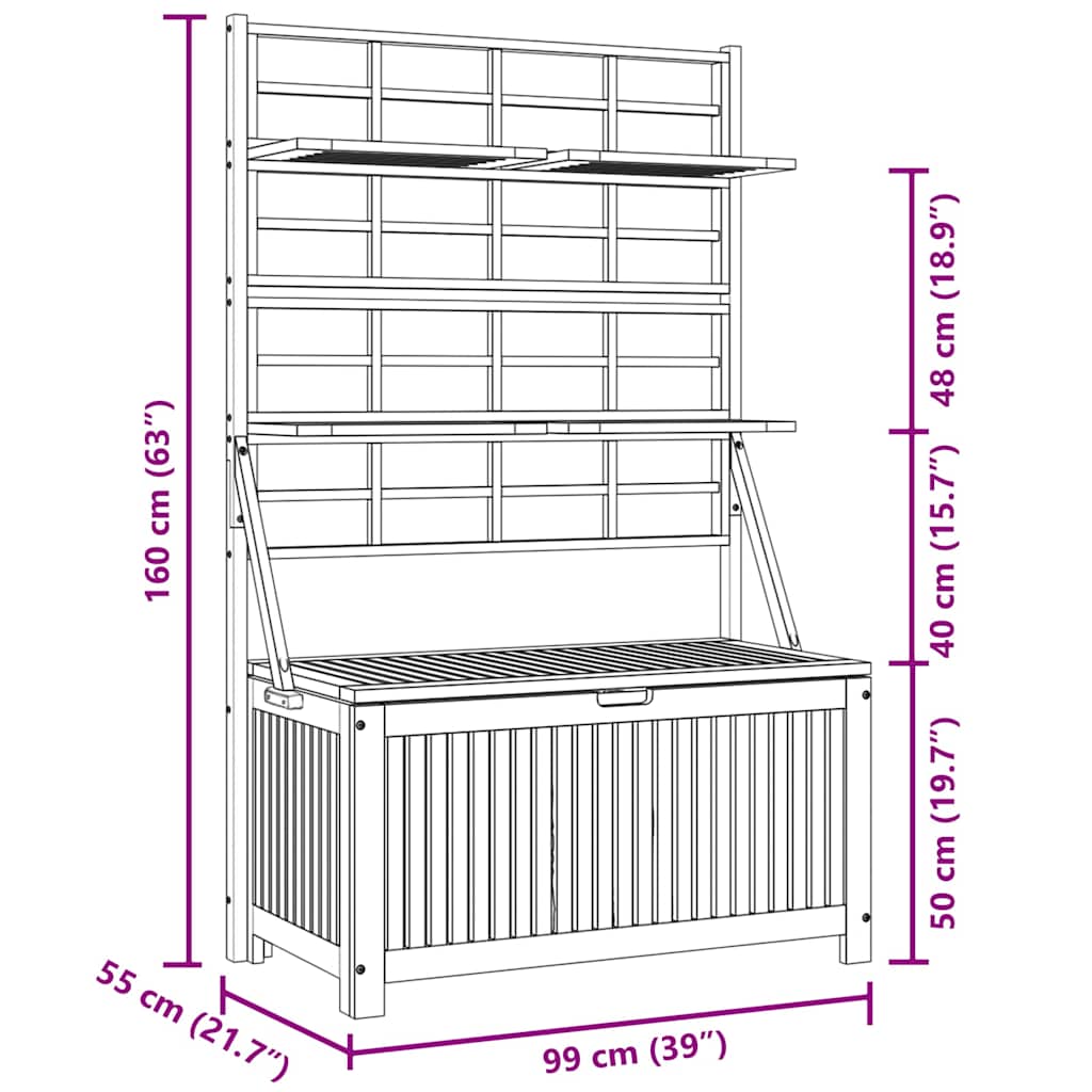 311882 vidaXL Storage Box with Trellis Grey 99x55x160 cm Solid Acacia Wood