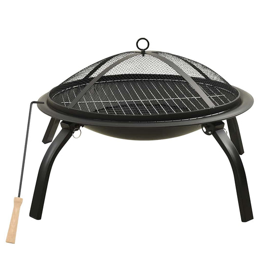 313352 vidaXL 2-in-1 Fire Pit and BBQ with Poker 56x56x49 cm Steel