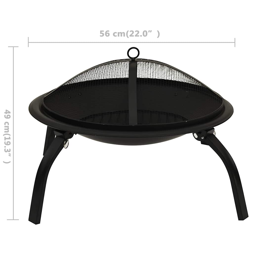 313352 vidaXL 2-in-1 Fire Pit and BBQ with Poker 56x56x49 cm Steel