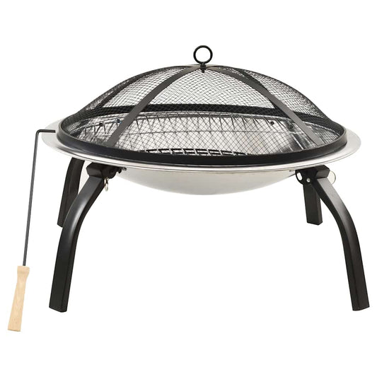 313353 vidaXL 2-in-1 Fire Pit and BBQ with Poker 56x56x49 cm Stainless Steel