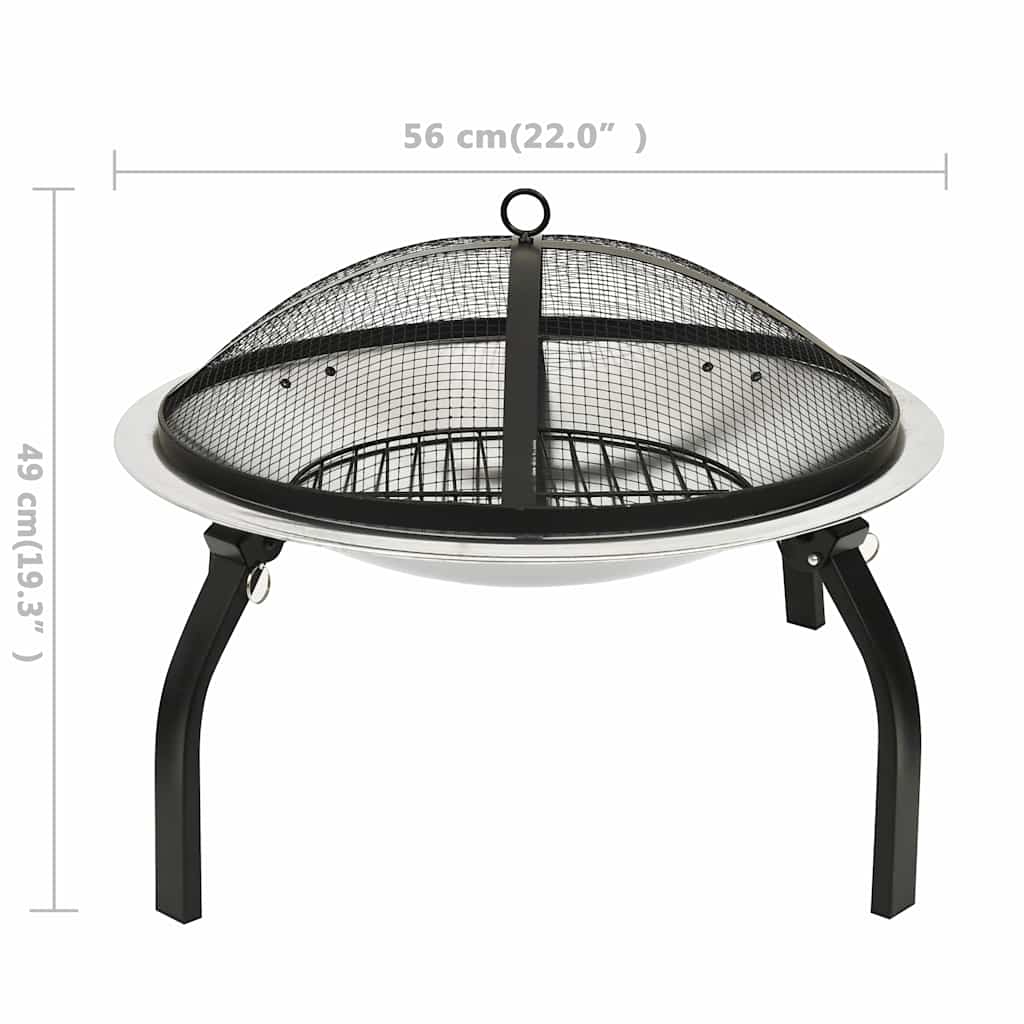 313353 vidaXL 2-in-1 Fire Pit and BBQ with Poker 56x56x49 cm Stainless Steel