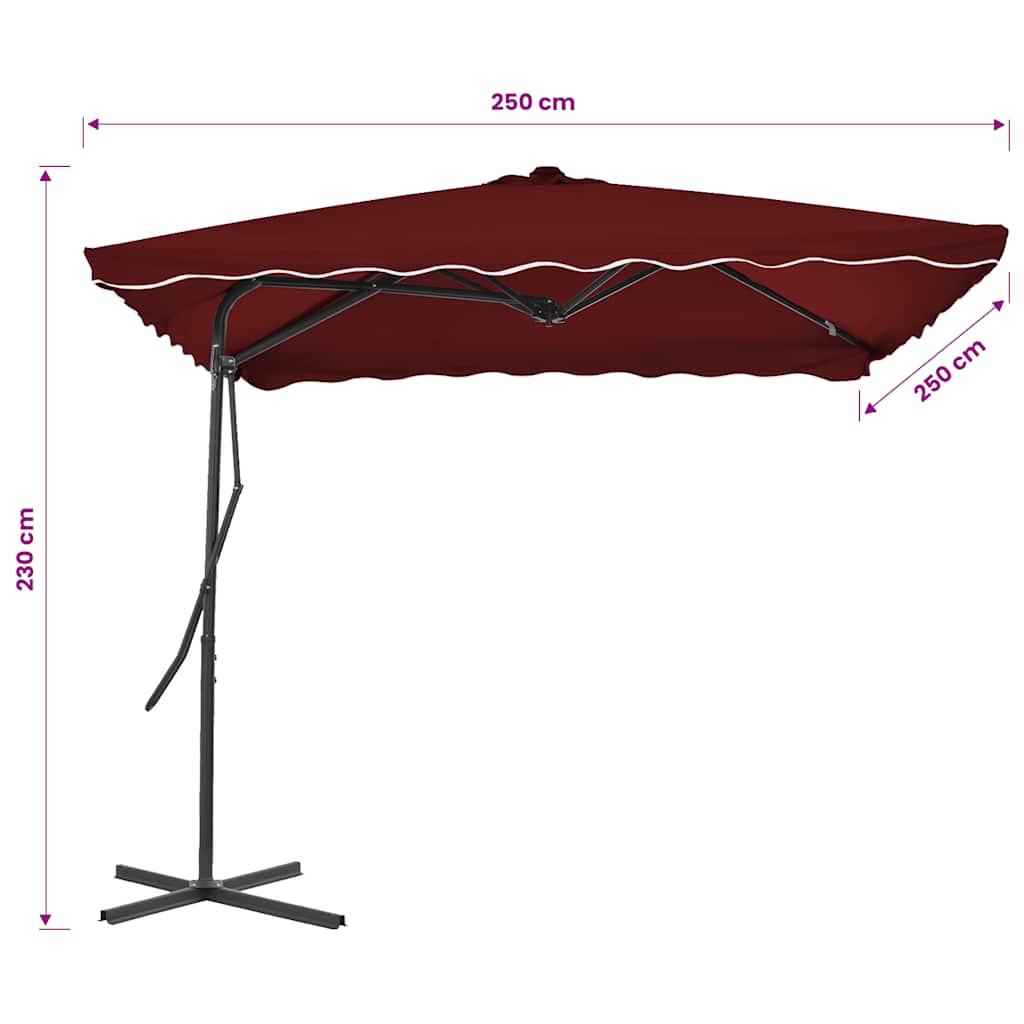 vidaXL Garden Parasol with Steel Pole Bordeaux Red 250x250x230 cm