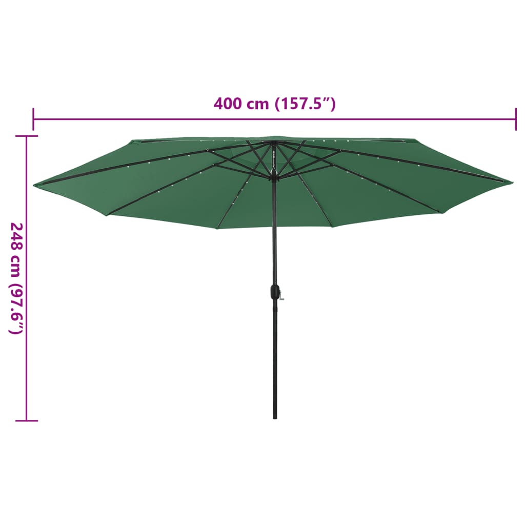 vidaXL Garden Parasol with LED Lights 400 cm Green