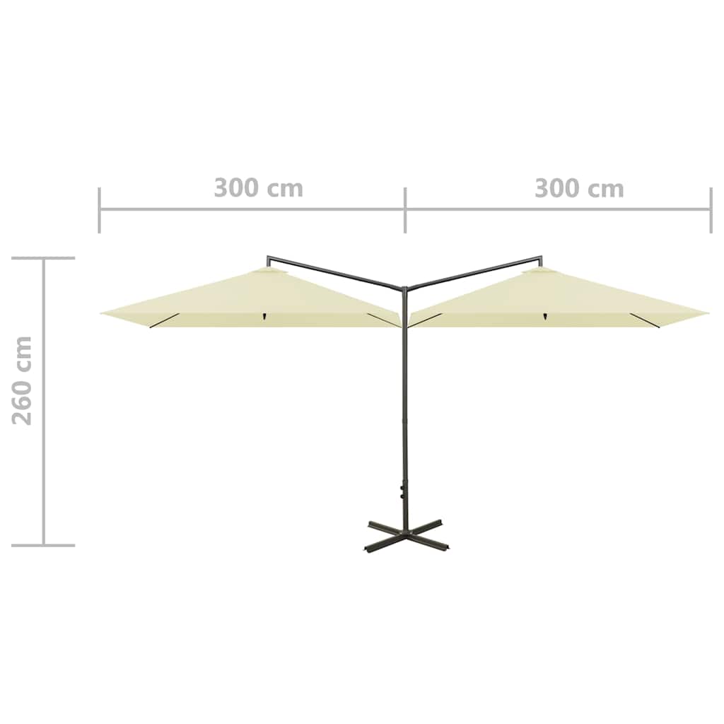 vidaXL Double Garden Parasol with Steel Pole Sand 600x300 cm