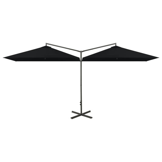 vidaXL Double Garden Parasol with Steel Pole Black 600x300 cm