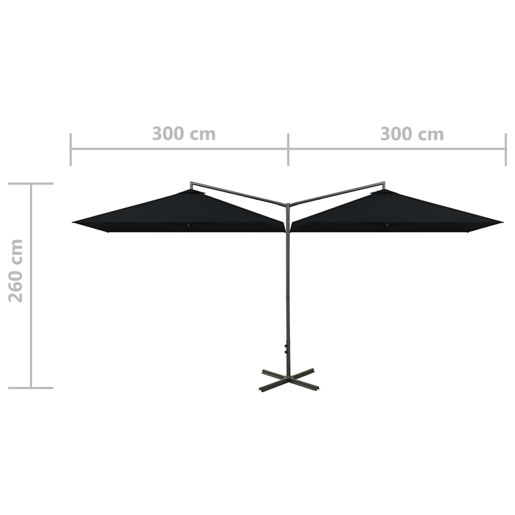 vidaXL Double Garden Parasol with Steel Pole Black 600x300 cm