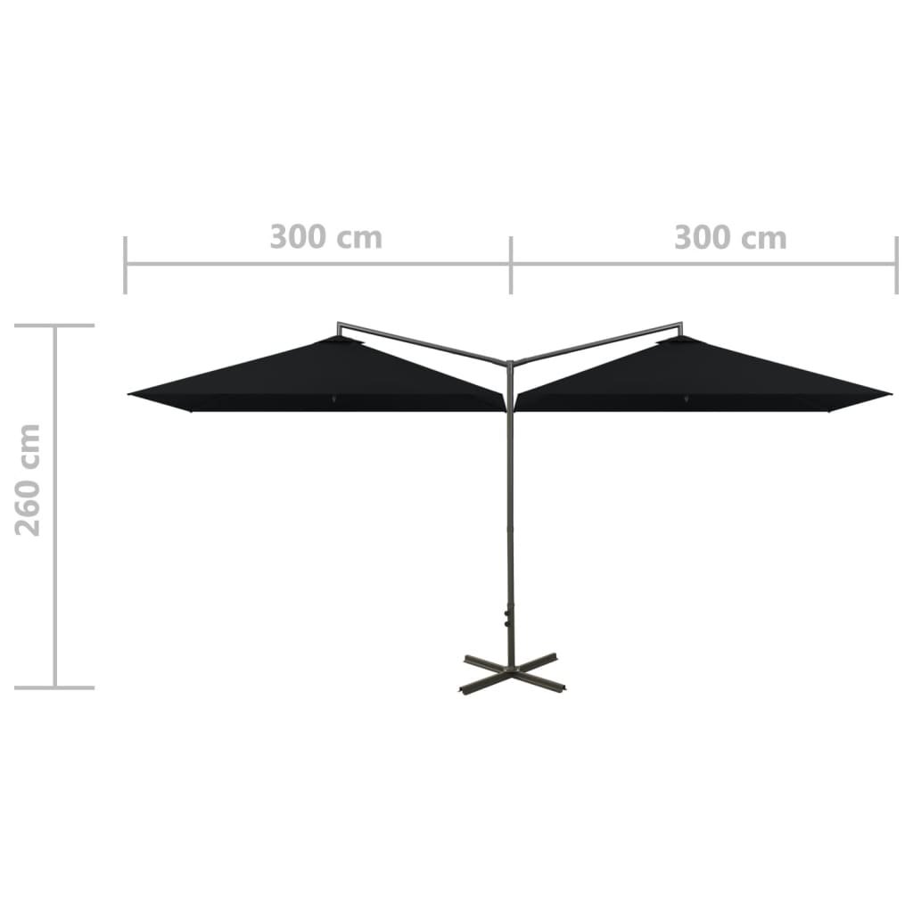 vidaXL Double Garden Parasol with Steel Pole Black 600x300 cm