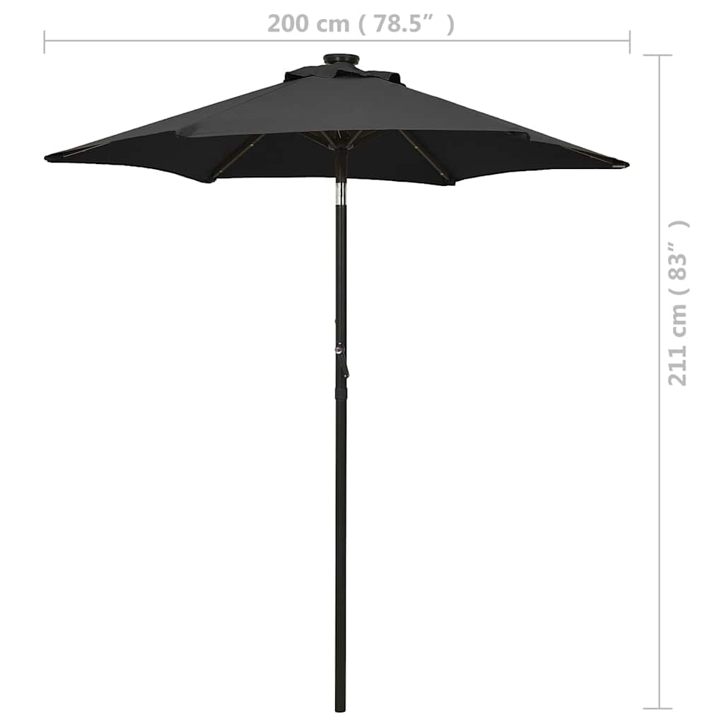 vidaXL Garden Parasol with LED Lights Black 200x211 cm Aluminium