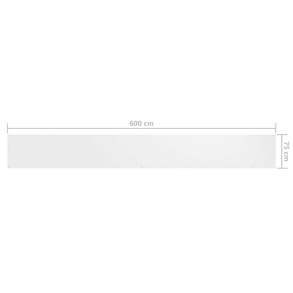 134891 vidaXL Balcony Screen White 75x600 cm Oxford Fabric