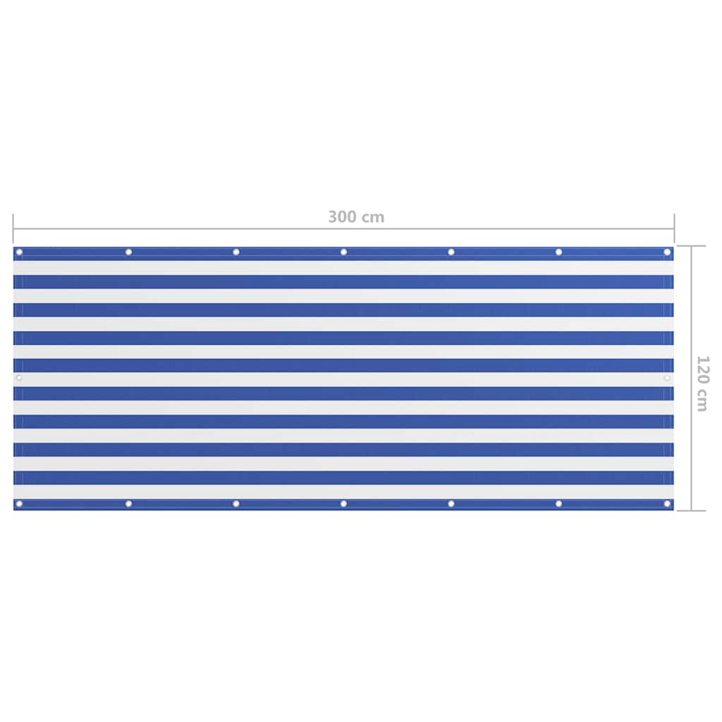 134920 vidaXL Balcony Screen White and Blue 120x300 cm Oxford Fabric