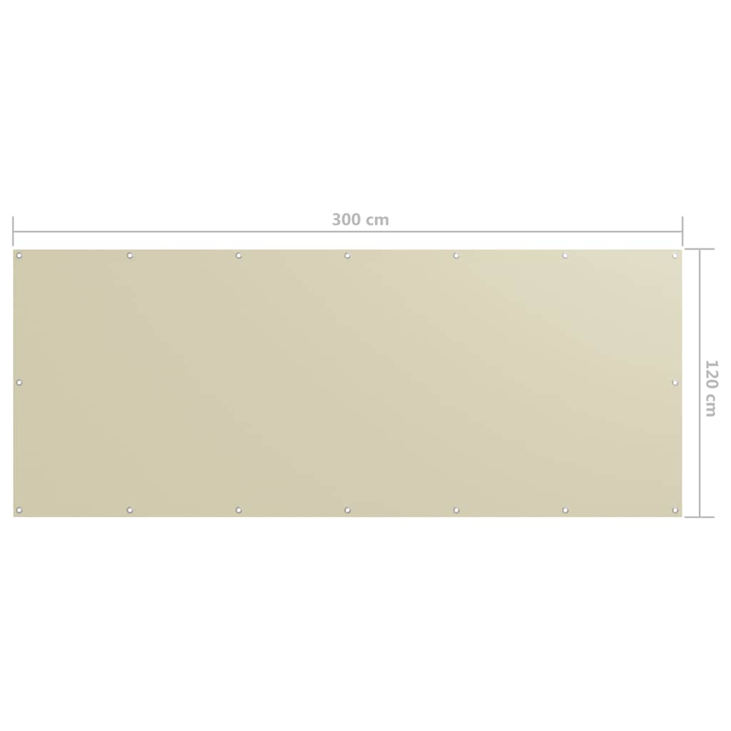 134956 vidaXL Balcony Screen Cream 120x300 cm Oxford Fabric