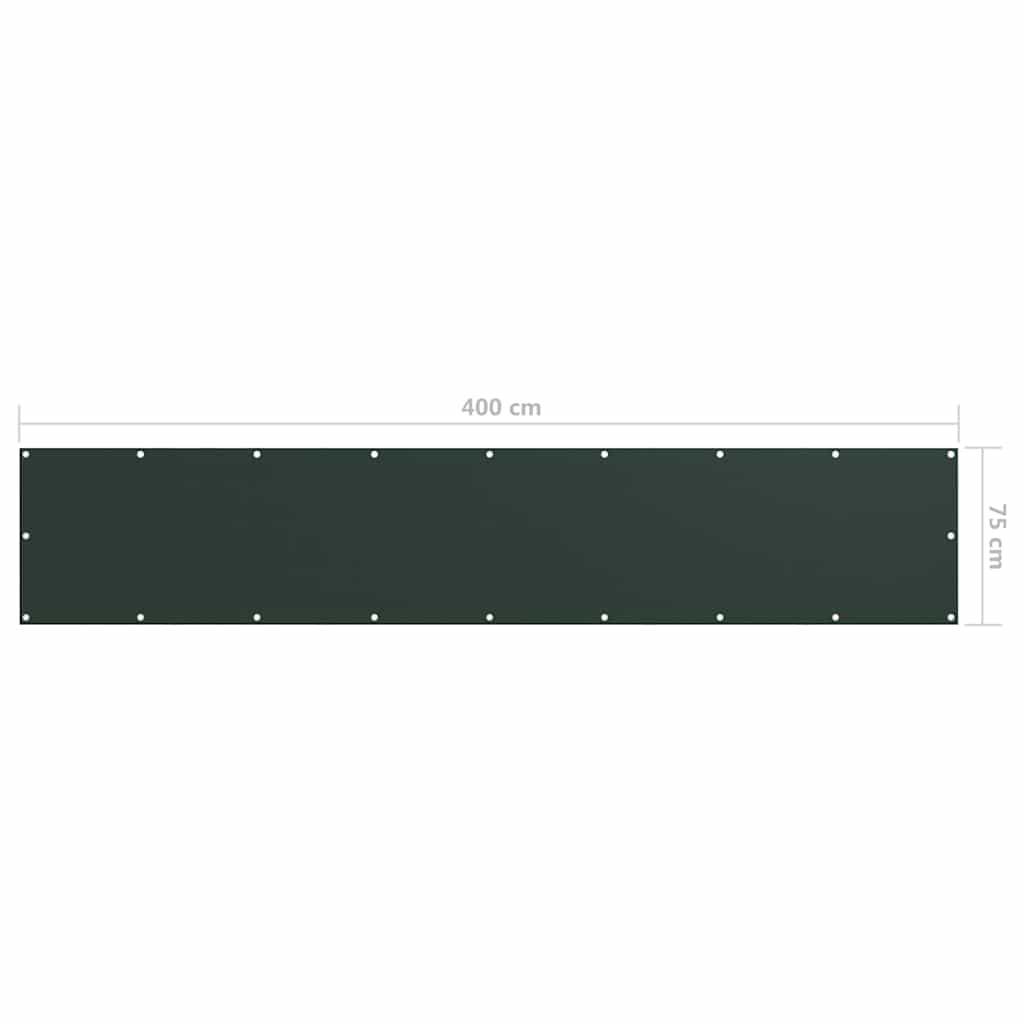 134997 vidaXL Balcony Screen Dark Green 75x400 cm Oxford Fabric