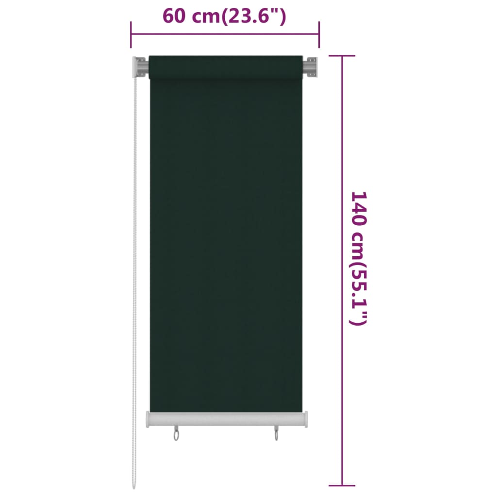vidaXL Outdoor Roller Blind 60x140 cm Dark Green HDPE