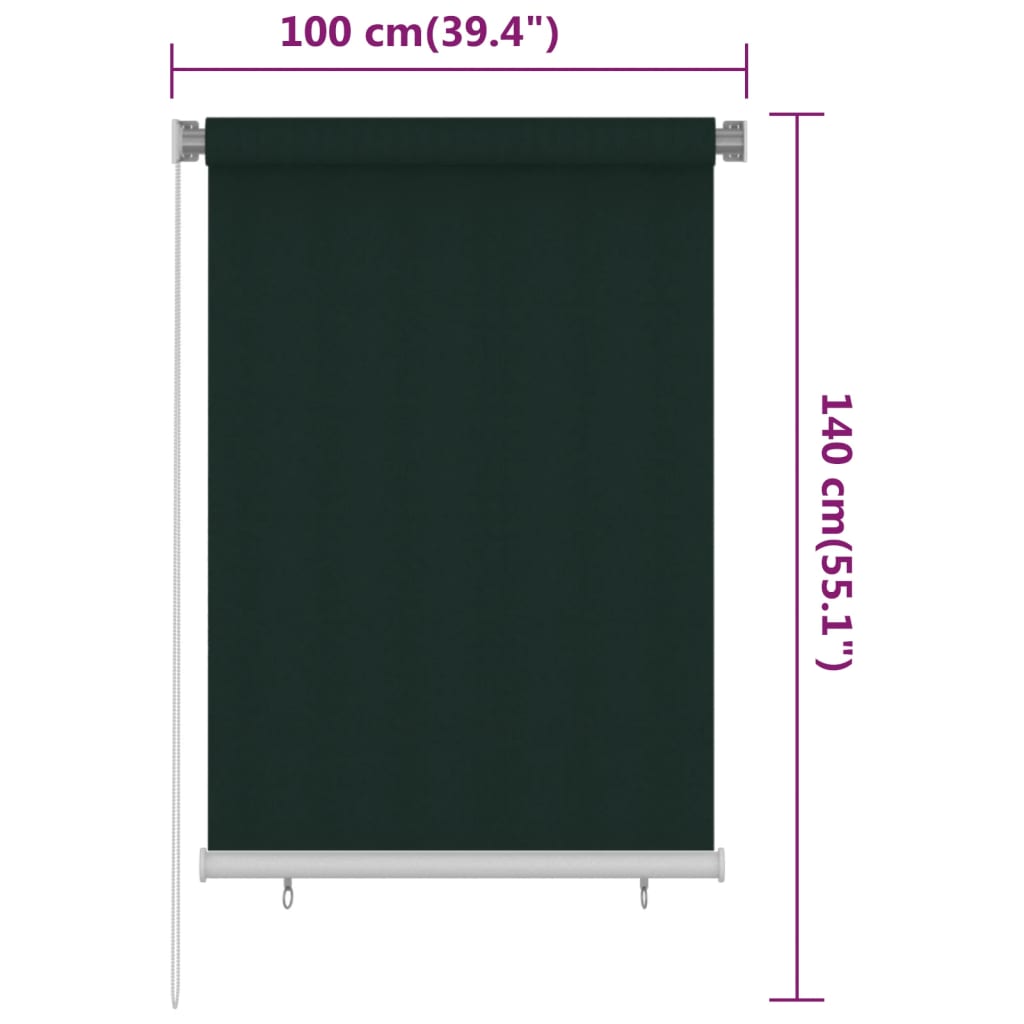 vidaXL Outdoor Roller Blind 100x140 cm Dark Green HDPE
