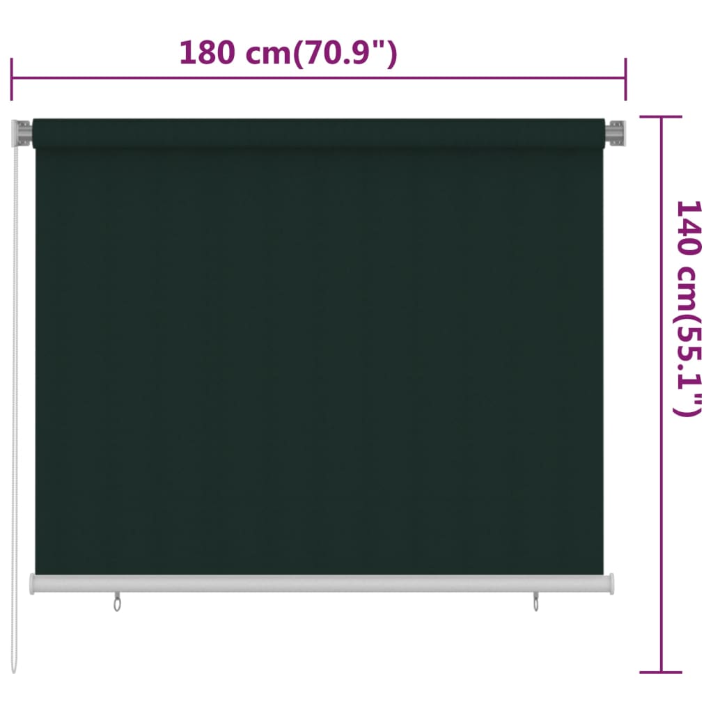 vidaXL Outdoor Roller Blind 180x140 cm Dark Green HDPE