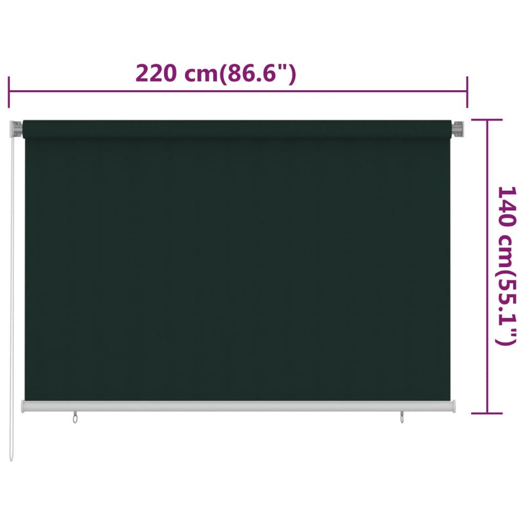 vidaXL Outdoor Roller Blind 220x140 cm Dark Green HDPE
