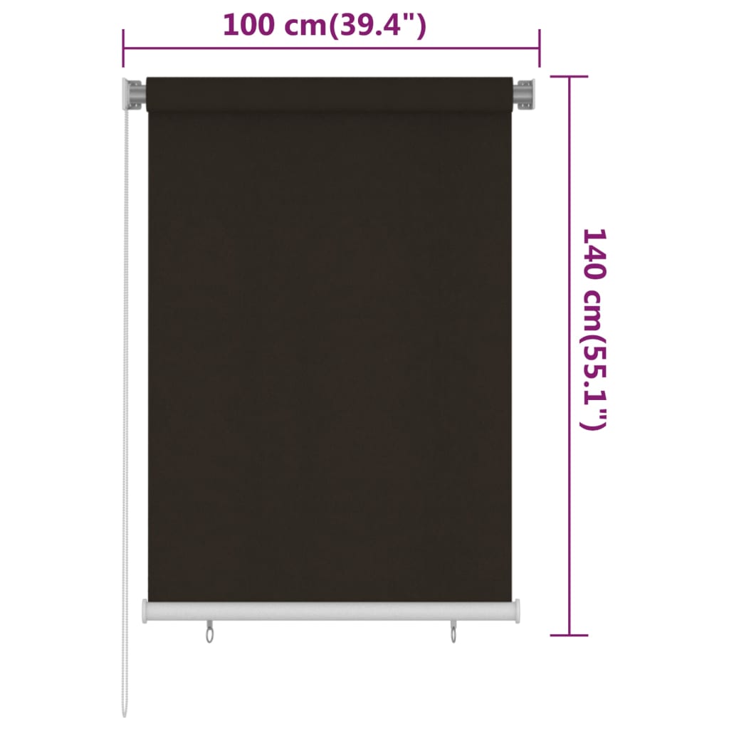 vidaXL Outdoor Roller Blind 100x140 cm Brown HDPE