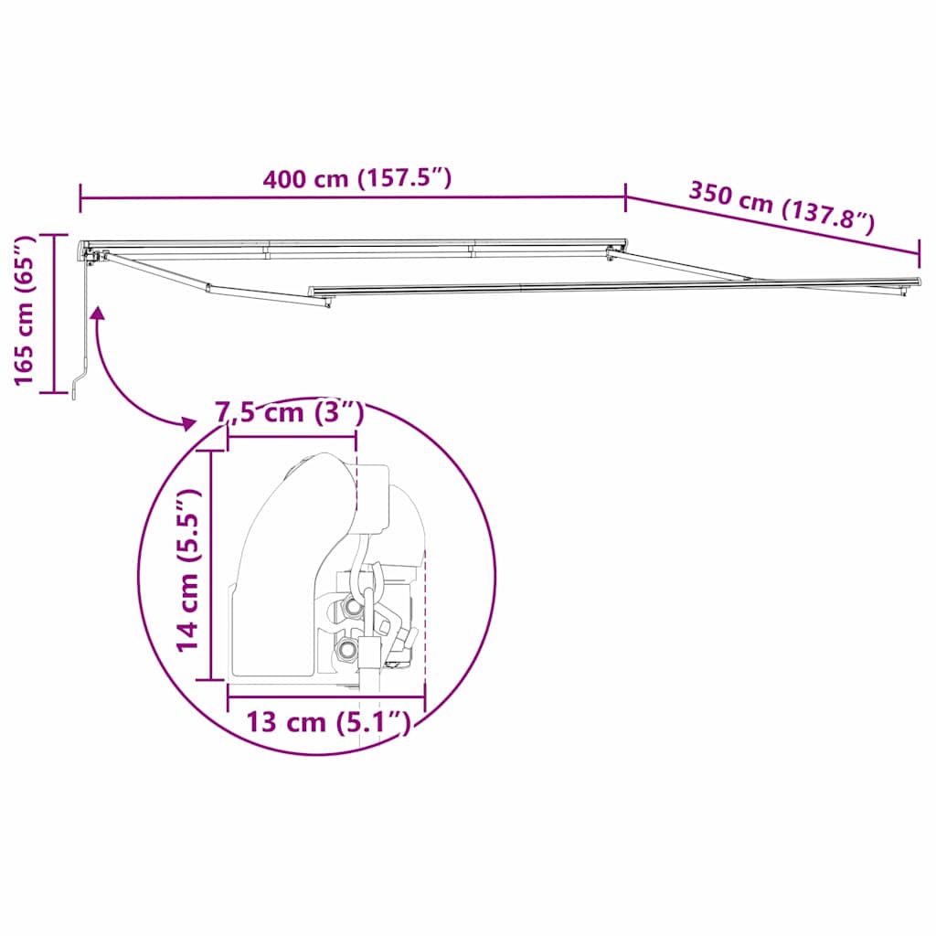 vidaXL Awning Frame White 400 x 350 cm Aluminium