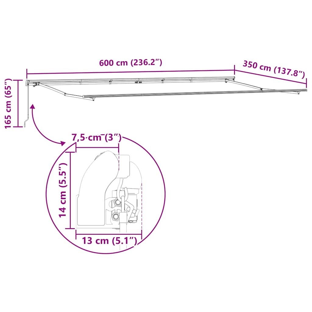 vidaXL Awning Frame Manual White 600 x 350 cm Aluminium