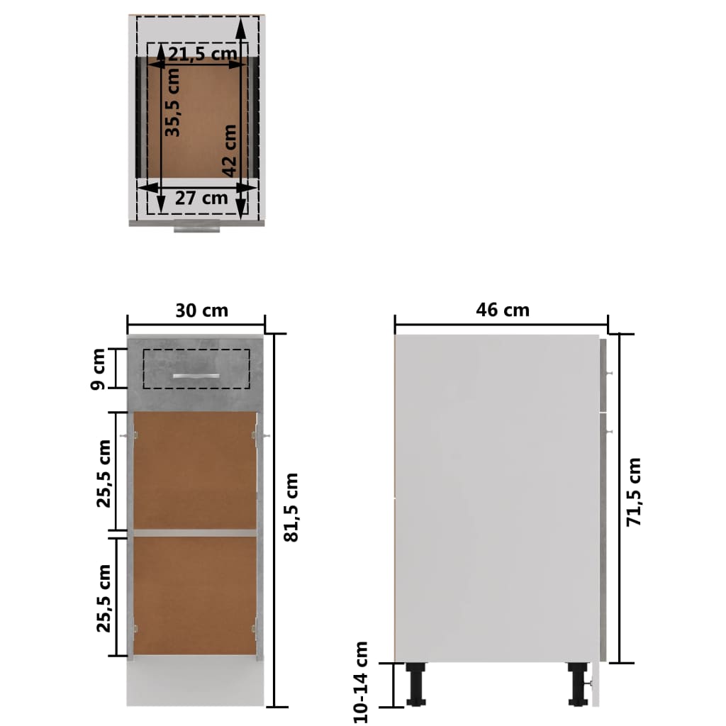 vidaXL Drawer Bottom Cabinet Lyon Concrete Grey 30x46x81.5 cm Engineered Wood